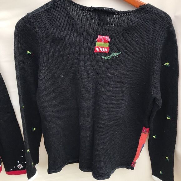 Vintage All Points Kim Rogers Christmas Sweaters Womens Small Black Snowman/dogs - Picture 8 of 10